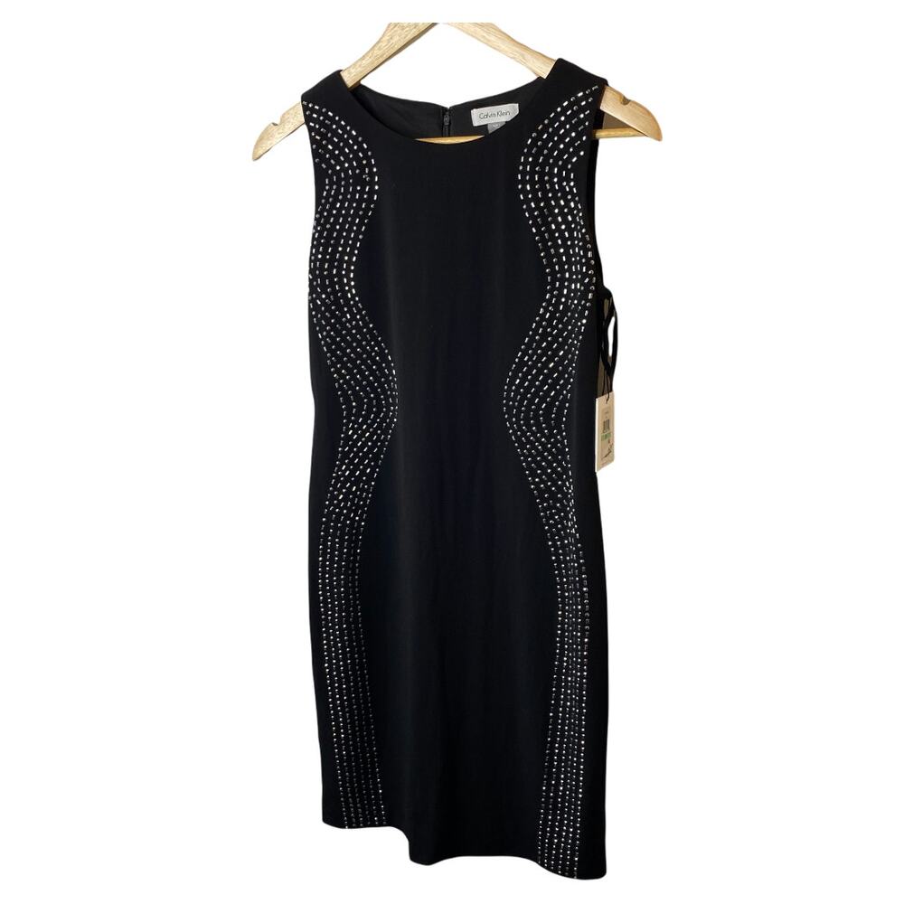 Calvin Klein Black Silver Studded Bodycon Mini Dress Women's 8 Petite 8P NEW - Picture 2 of 12